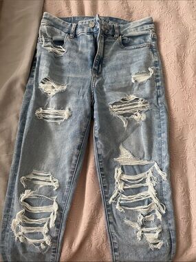 american eagle ripped high waisted skinny jeans jeggings size 2 short ankle crop